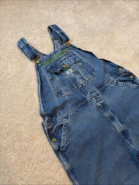Liberty Blue Denim Overalls with Green Trim